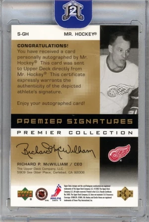 2003-04 Upper Deck Premier Signatures Gordie Howe Auto #14/50 back